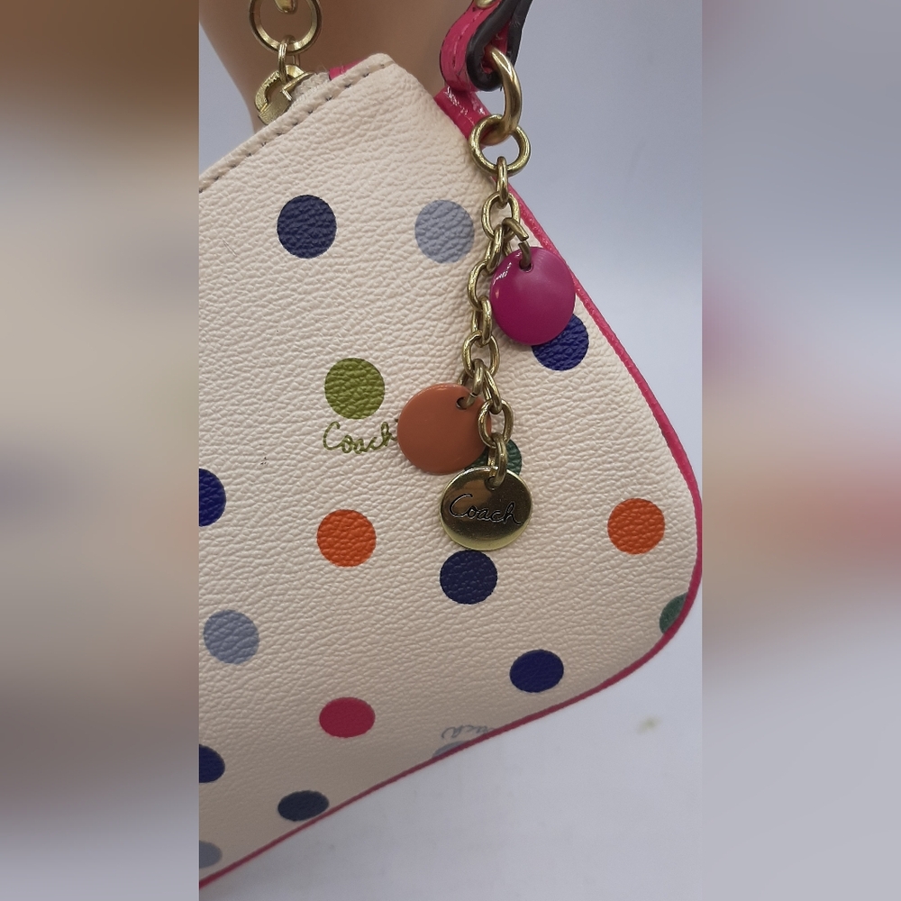 Coach Corner Wristlet Wallet Cream Pink Polka Dot Pouch Small Logo Leather - Picture 2 of 8
